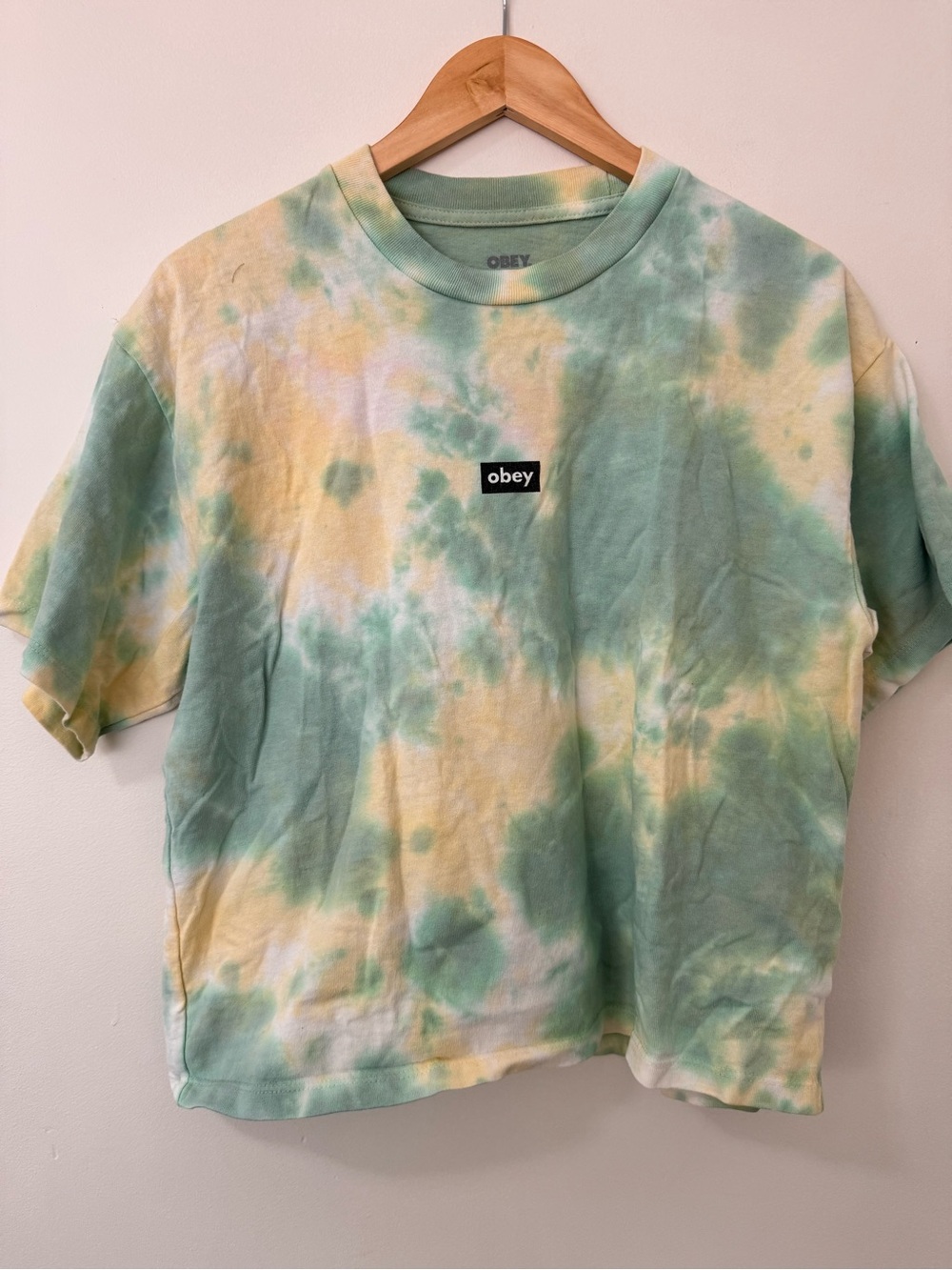 OBEY Tie Dye T-Shirt Size S Green Yellow Logo